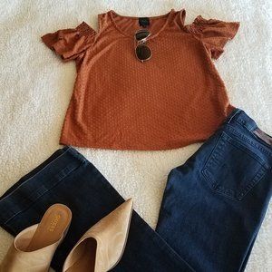 W5 Rust Cold Shoulder Short Sleeve Blouse S